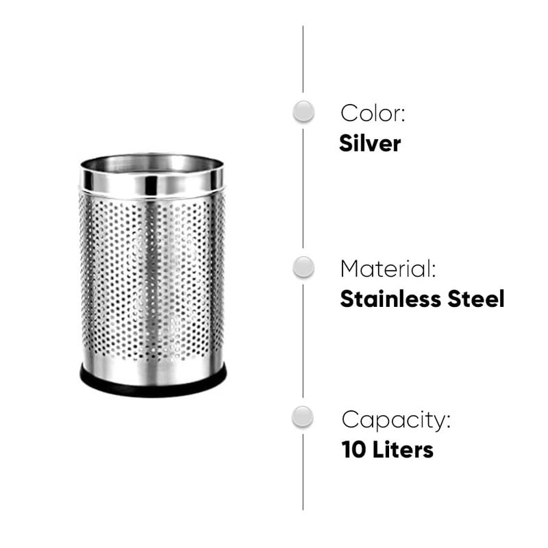 Image of PackPro Stainless Steel 18 Litre Open Perforated Dustbin Without Lid | Large Size Pack of 4 Steel Dustbin For Home, Bedroom, Rooms, Office, Indoor, Outdoor Kitchen, Washroom, Bathroom