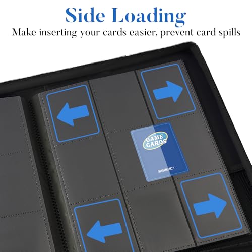 Image of Premium Zip Card Binder, Fabmaker 9 Pocket Trading Card Binder, PU Cover Zipper Card Collection Album, Sturdy 360 Side-Loading Card Folder Holder for Game & Sports Cards, Royal Blue