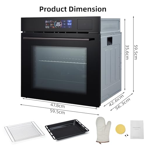 24" Built-in Electric Wall Oven, 2.5Cu.ft Capacity 3000W Single Wall Oven with Large View Window, Steam &Grill Oven 2 in1,8 Cooking Functions, 3D Surround Heating, Colorful LED Screen, Black