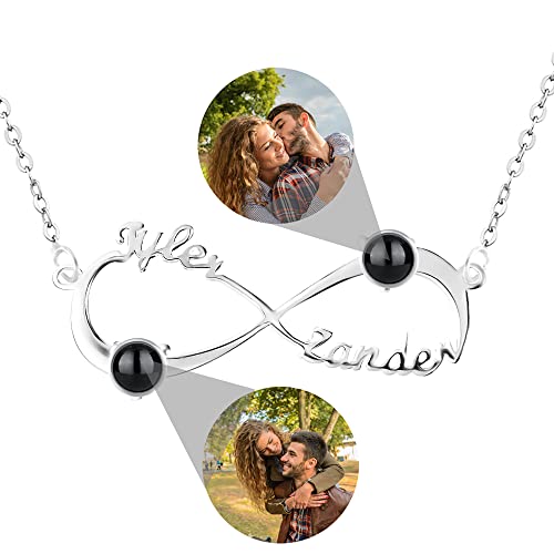 Collier de projection de photo personnalisé Collier infini personnalisé en argent sterling 2 noms collier plaque signalétique symbole infini pendentif colliers amour coeur bijoux cadeaux pour femme Cover