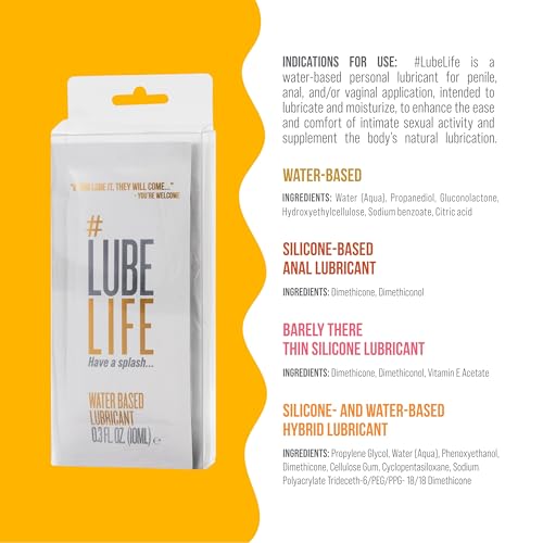 Image of LUBELIFE Assortment Water Based Lube Silicone Lube Anal Lube 8 x 0.3 fl oz | Variety hybrid lube sampler, barely-there thin silicone and water-based glide, 8 single-use packets, try different formulas