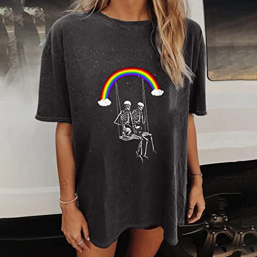 Image of Summer Y2k Tops for Womens, Casual Vintage Short Sleeve T-Shirt, Girls Oversize Loose Round Neck Elastic Tee