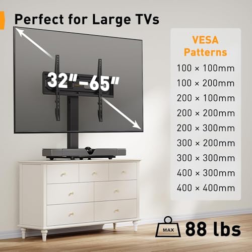 Image of Perlegear Table Top TV Stand Mount, Universal Swivel TV Stand for 32-60,65 Inch LCD /LED /OLED TVs up to 88 lbs with Tempered Glass Base, Height Adjustable TV Base with Tilt, Max VESA 400x400mm