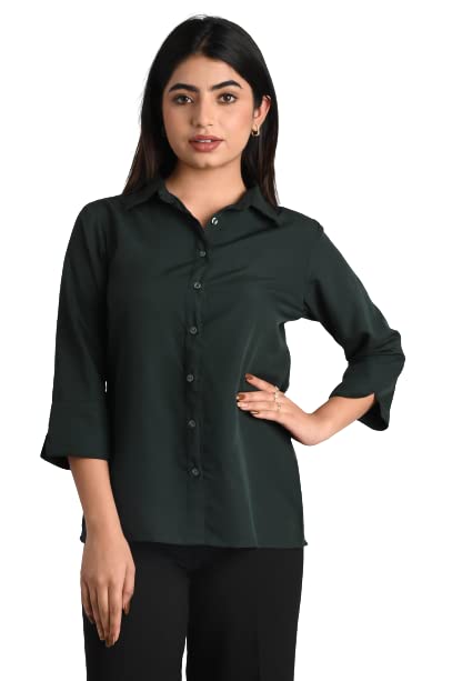 GM SARAWomen's Polyester Stylish Regular Fit Button Down Plain Solid Formal Casual Shirts for Women Office Wear