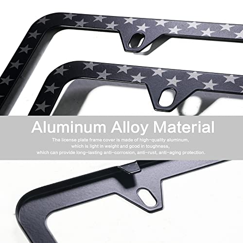 Banseko American Flag License Plate Frame,Aluminum Metal License Plate Holder With Usa Nations Flags Fine Printing,Novelty License Plates Covers With 4 Holes Screws (Black&Gray) #TOP4