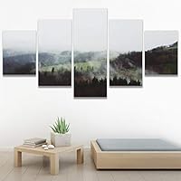 SIGNWIN 5 Panel Canvas Wall Art Foggy Mountains for Home Decorations Ready to Hang - 60