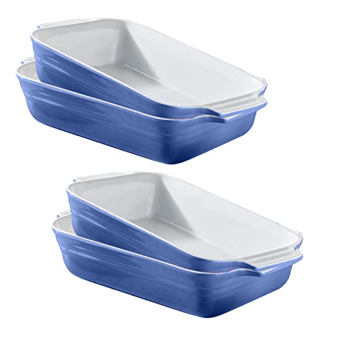 KHG Auflaufform klein 1 Personen 4er Set in Hellblau, Ofenform 22 cm breit, Kapaztät 0,5 Liter, Backform Keramik Steingut für Lasagne Tiramisu, Lasagneform rechteckig & kratzfest