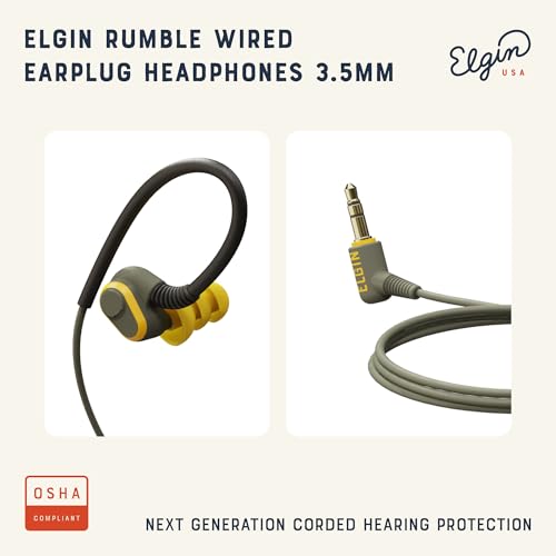 Image of Elgin Rumble Wired Earplug Headphones with mic, in-Ear Earbuds | 3.5mm Jack, 27 dB NRR, IP67 Waterproof, OSHA Compliant, Noise Isolating, Hearing Protection, Work Safety