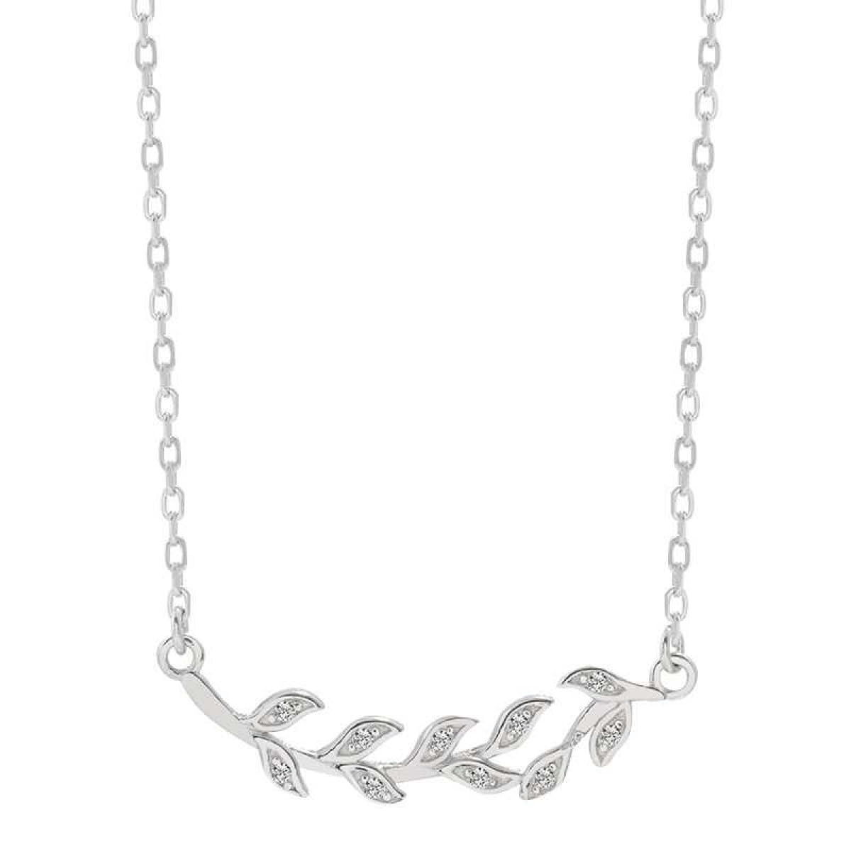 Bling QueenWomen's Silver Plated Leaf Necklace With Cubic Zirconia