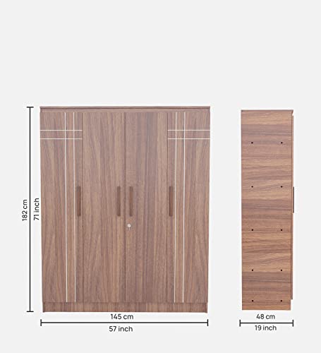 Image of COUCH CULTURE Loyal Engineered Wood Wardrobe with 4 Doors | Almirah | Multipurpose Storage Organizer| Well Designed Storage Compartments | 11 Shelves, Strong Locks, Leon Teak 1 Year Warranty