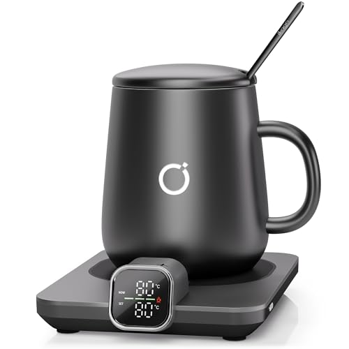 Elektrischer Tassenwärmer Set mit 1 C Temperaturregelung und Echtzeit-Temperaturanzeige automatischer Abschaltung Kaffeewärmer für Schreibtisch & Büro praktische Geschenkidee Schwarz