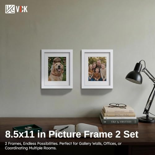 Image of VCK 8.5 by 11 Picture Frame 2 Pack, White Wood, 6x8 Mat, Glass, for Diploma