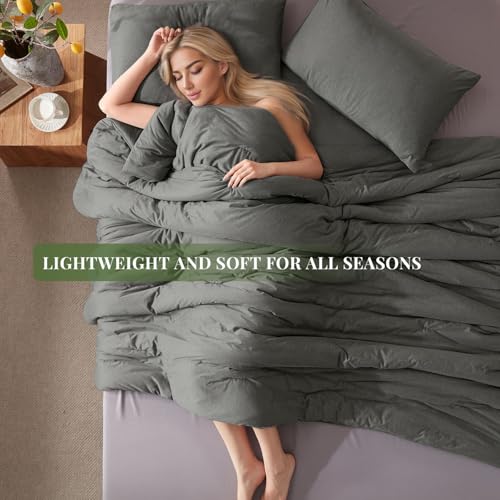 Image of Full Size Comforter Set, Comforters Full Size Luxury Ultra-Soft Jersey Knit Bedding Set, Dark Grey Lightweight Down Alternative Bed Comforter for All Season, 3 Piece Bedding Set