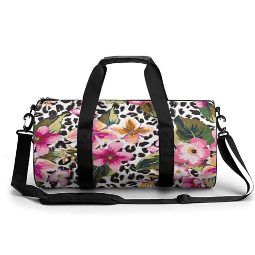 Sac de sport gym rose léopard 45cm pour week-end et voyage
