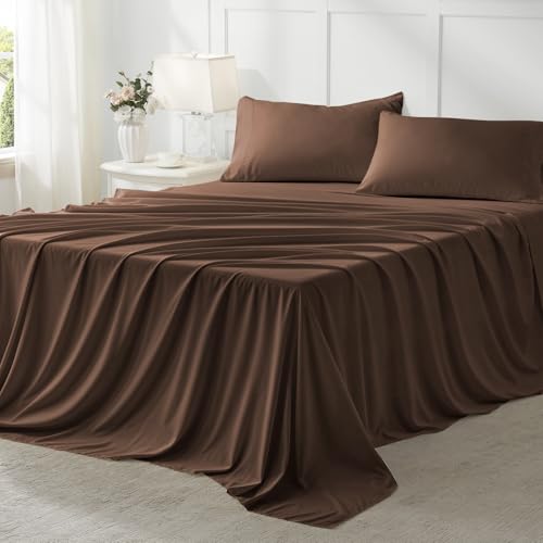 Anluoer Twin Size Bed in a Bag 5 Pieces, Brown Bed Comforter Set with Sheets, All Season Bedding Sets with 1 Comforter, 1 Pillow Sham, 1 Pillowcase, 1 Flat Sheet, 1 Fitted Sheet