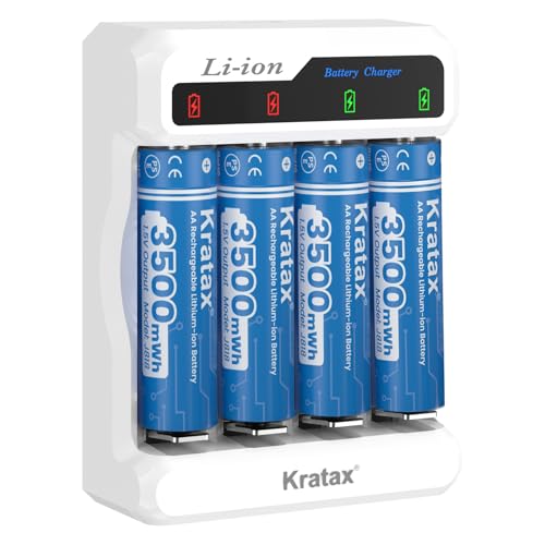 Kratax 1.5V AA Rechargeable Lithium Batteries, 4Pack 3500mWh