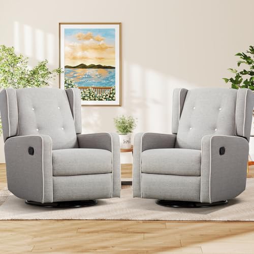 Image of CANMOV Swivel Rocker Recliner Chair Set of 2, Nursery Glider Chair, Nursery Rocking Chairs, Manual Reclining Chair, Grey