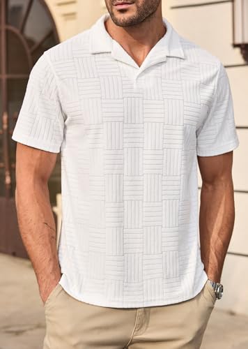 Camiseta polo casual para hombre VOGSTART de tejido terciopelo texturizado, manga corta, cuello cubano, ideal para verano, playa y vacaciones miniatura 2