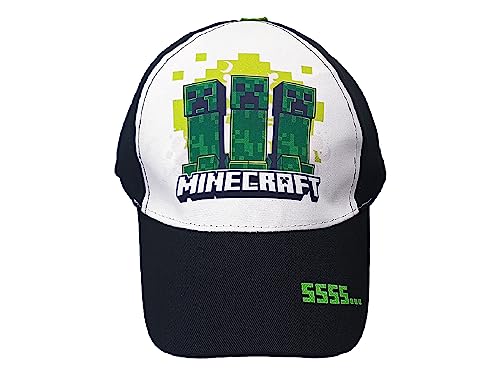 Fashion UK Gorra Minecraft Oficial 3 Creeper y Monstruos. Gorra con visera para niño o joven. Poliéster y algodón. Gorra de béisbol negra y blanca., multicolor, 52
