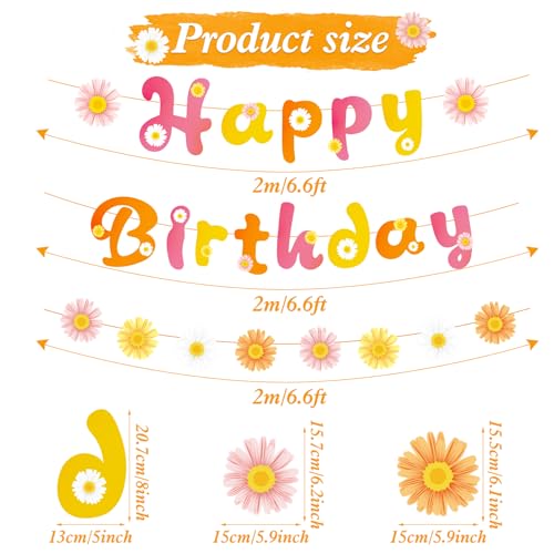 Image of SUNBEAUTY Flower Daisy Happy Birthday Banner Groovy Party Banners Groovy Party Decorations Boho Happy Birthday Banner Daisy Retro Hippie Party Supplies Baby Shower | Pre-Strung