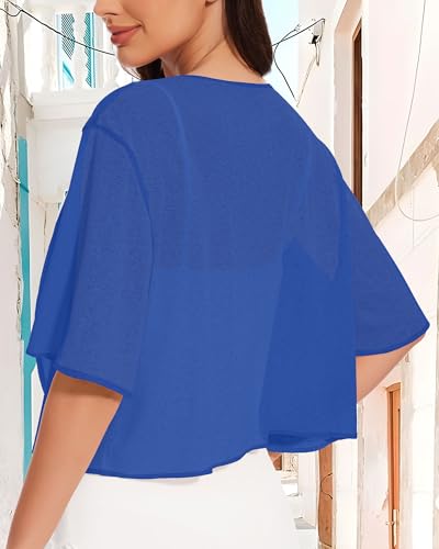 Image of Women Bolero Shrug Cardigan Open Front Cover Up Sheer Short Sleeve Kimonos for Evening Dress