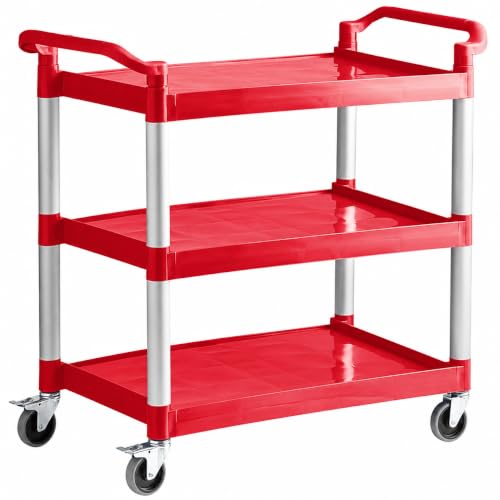 Mobile Commercial Heavy-Duty 3 Tier Rolling Utility Cart on Wheels | Red