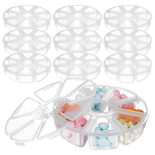 Image of COHEALI Round Storage Box Plastic Organizer with 8 Clear Compartments 4.0 Inch Bead Organizer Box for Jewelry Earrings Diy Nail Art Desktop Storage
