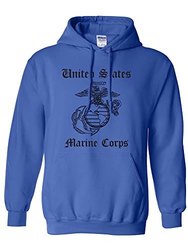 zerogravitee United States Marine Corps Adult Hooded Sweatshirt in Royal (black text) - Large