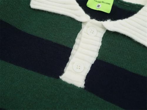 Mens Contrast Striped Sweater Retro Loose Lapel Long Sleeve Knitted Pullover2