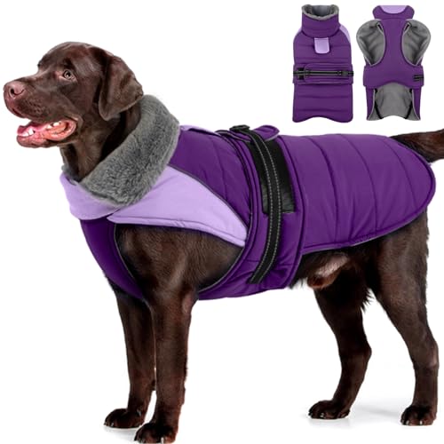 Image of MIGOHI Dog Winter Coat - Reflective Medium Dog Snow Jacket with Thick Turtleneck,Windproof Pet Fleece Vest, Cold Weather Coat for Medium Dogs, Snowproof for Hiking,Camping,L,Purple