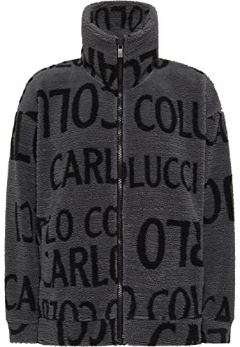 Carlo Colucci Sweatjacke in Teddyfell-Optik, Cordua, Anthrazit/Schwarz, XXL