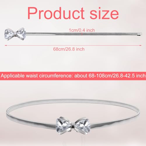 Silver Metal Waist Belt, Bow-Knot Rhinestone Thin Belt for Women Dress Shirt Jeans2
