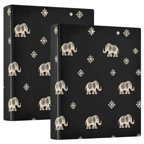 Image of Indian Elephant Black 3 Ring Binder with 2 Interior Pockets 1.5 inch Binders 3 Ring Heavy Duty Fit 8.5 inch x 11 inch Letter Size for Office School, 2 Pack