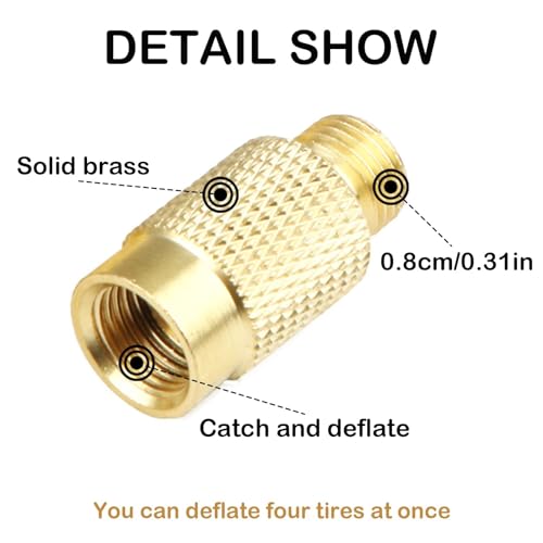 Image of Universal Tire Deflator, 4 in 1 Brass Air Down Tire Deflator Offroad Accessories, Portable Valve Stem Tyre Pressure Relief for Bike Motor Offroad Vehicle Car SUV Truck (Four Parts Combination Pack)