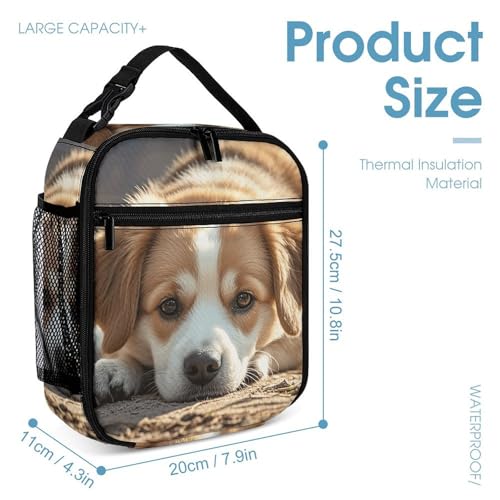 Lazy Dog Puppy Backpack Set 3 Piece, Durable Backpack Insulated Lunch Bag Portable Pencil Case for Men Women4