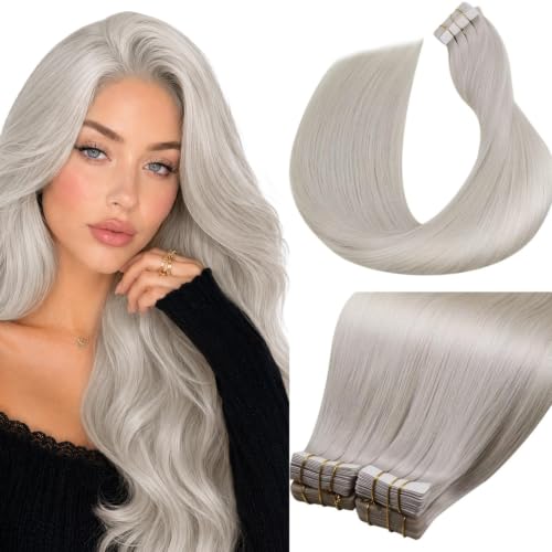 Image of LaaVoo Tape in Hair Extensions Human Hair Blonde 24 Inch Tapes in Extensions Platinum Blonde Hair Extension Tape ins Real Human Hair 40pcs 100g