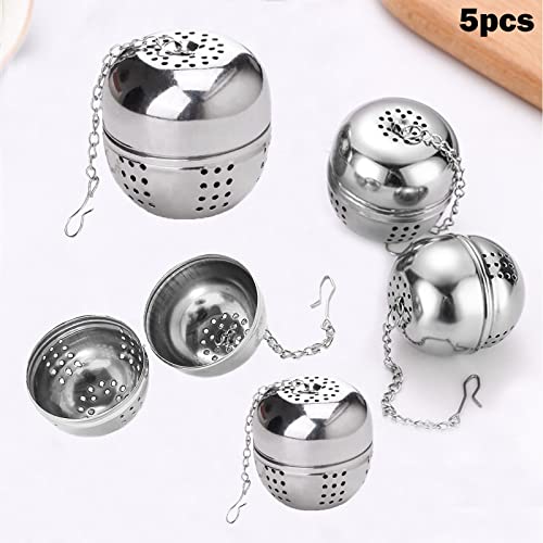 Colador De Té Esférico De Acero Inoxidable Colador de té con Gancho y Cadena Paquete de 5 Filtros de té de Acero… - Imagen 3