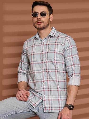 Image of Majestic Man Comfort Slim Fit Pure Cotton Checked Casual Shirt
