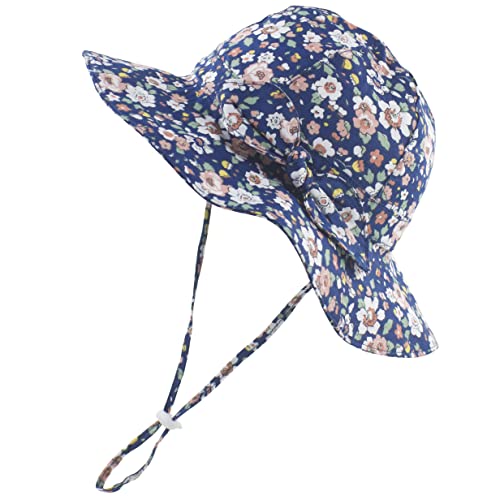 Muryobao Toddler Kids Baby Infant Girls Sun Hat Summer UPF 50+ UV Protection Hat Wide Brim Beach Fishing Bucket Cap Navy Blue 0-12 Months
