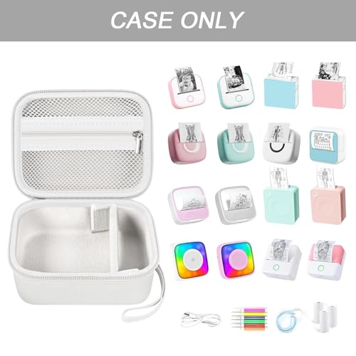 Image of ANKHOH Label Maker Case for Memoking T02 / for Phomemo M02 / M02S / M02 Pro / Q30S / for Ponek Mini Pocket Printer, Portable Sticker Printer Storage Holder Organizer Bag Paper&USB Cables, Box Only (White)