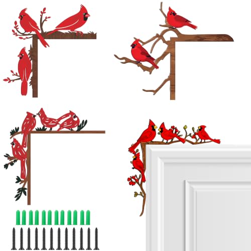 MorningRo 4 Pcs Cardinal Bird Door Frame Topper Red Bird Metal Wall Art