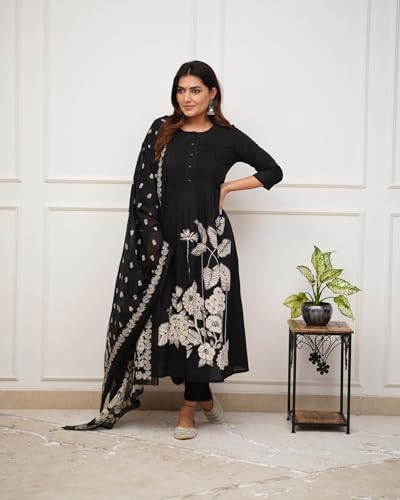 Image of GoSriKi Women's Viscose Anarkali Kurta Set with Dupatta | Anarkali Suit for Women Cotton | Kurta Palazzo Dupatta Set | 3 Piece Ethnic Wear for Festival & Party | Anarkali Suit for Women