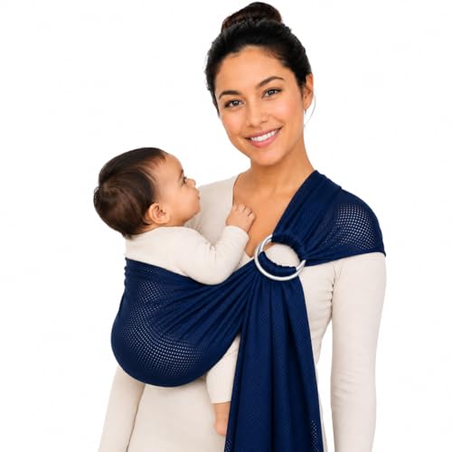 Image of Vlokup Breathable Mesh Ring Sling Baby Carrier for Infant and Toddler, Lightweight Quick Dry Baby Wrap Carrier for Warm Weather, Travel, Outdoor Walks and Daily Use, Blue