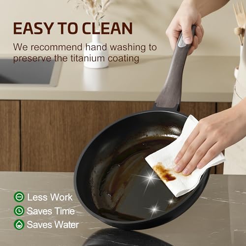 Image of Nonstick Cookware Set, Titanium Coating Pan Set, Induction Cookware Oven Safe RV Kitchen Set, PFAS PFOA & PTFE Free, (8+11Inch with Lid)