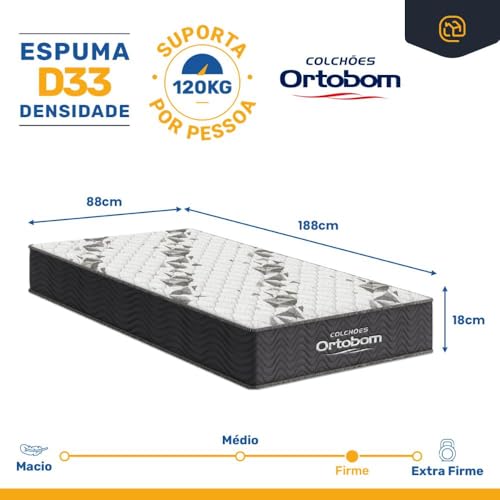 Cama Box Solteiro + Colchão de Espuma D33 Ortobom Airtech 100 + Auxiliar de Espuma Unique