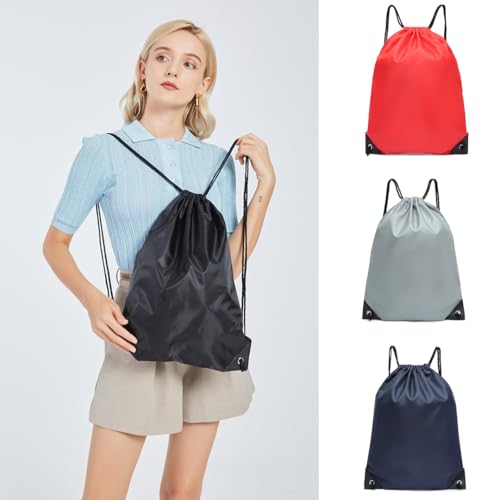 Kono Drawstring Gym Bags Unisex Sports Backpack Swimming Bag Large PE Bags Lightweight Daypack for Hiking Gym, Travel, Beach (Red) - Image 2