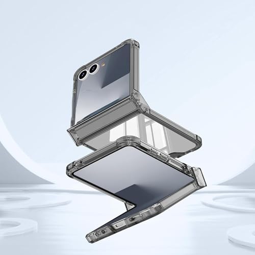 Image of Kapa Clear Airbag with Hinge Protection Back Case for Samsung Galaxy Flip7 / Z Flip 7 | Transparent Shockproof Slim Hard Protective Cover (Grey)