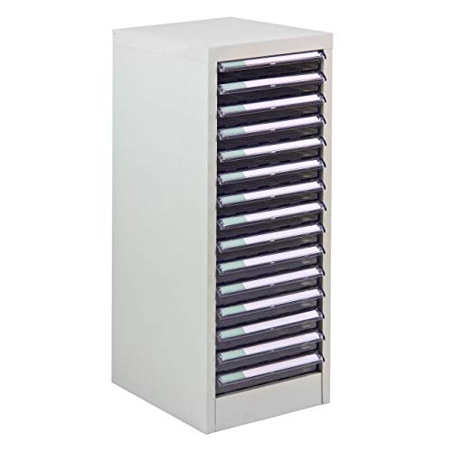 Cajonera de chapa de acero con 15 cajones de PVC, tamaño: 28 x 35 x 74,5 cm, para DIN A4, color gris claro RAL7035