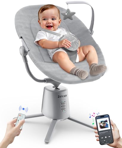 Image of Zoicay Baby Swing,Baby Swings for Infants with 3 Modes & 5 Speeds, BT Enabled App & Remote Control, Electric Swing – 6 Lullabies and 3 Timer Setting, 2 Seat Positions and 5-Point Harness Swing (Gray)
