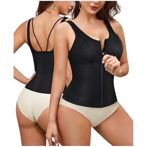 Gotoly Women's Compression Tank Tops Triple Tummy Control Workout Tops Shapewear Camisole Cami Shaper with Zipper Body Shaper(Black, X-Large) Cover